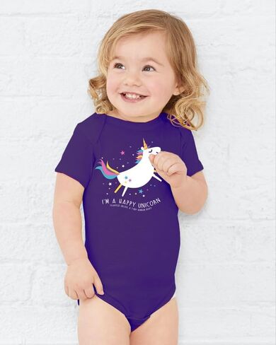 Gina Lou Printed - Happy Unicorn - Purple Color Rompers for Baby Girls - Crewneck, Short Sleeve Bodysuits in Kuwait