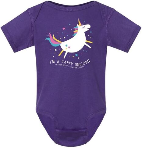 Gina Lou Printed - Happy Unicorn - Purple Color Rompers for Baby Girls - Crewneck, Short Sleeve Bodysuits in Kuwait