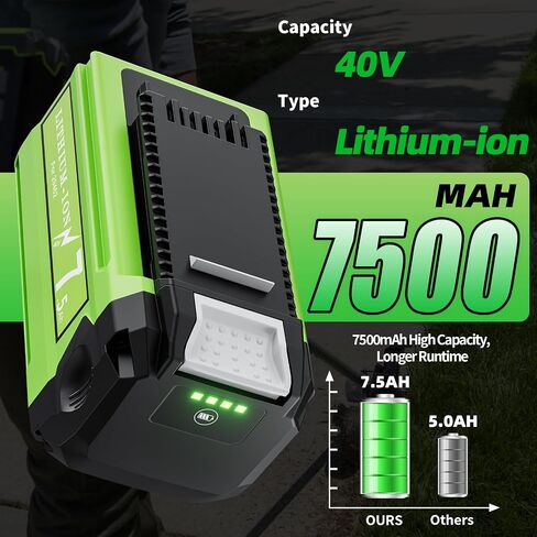 2 Pack Replacement for Greenworks 40V Battery, Compatible with Greenworks 40 Volt Battery 7500mAh, Fits 29462 29472 29252 20202 22262 25312 25322 G-MAX Cordless Outdoor Power Tools in Kuwait