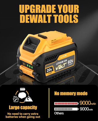 2Pack 9.0Ah Replacement for Dewalt 60V FlexVolt Battery Compatible with Dewalt 20V Battery and Charger DCB609 DCB606 DCB612 DCB200 DCB201 DCB203 DCB204 DCB206 DCB207 DCB209 Cordless Tools in Kuwait