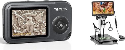 TOMLOV P50 Handheld Digital Microscope: Adjustable Focus Coin Microscope with 2.4" IPS Screen+TOMLOV DM9B 7" Digital Microscope in Kuwait