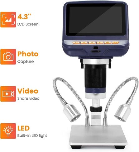 Microscope, High-Definition Digital Microscope with Built-in Light Source, 220x Magnification for Inspection and Maintenance,for Homeschool Lab in Kuwait