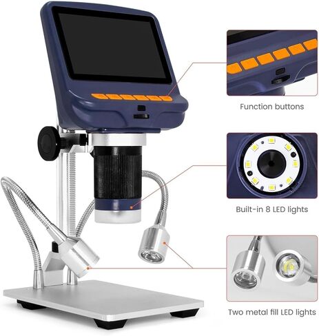 Microscope, High-Definition Digital Microscope with Built-in Light Source, 220x Magnification for Inspection and Maintenance,for Homeschool Lab in Kuwait
