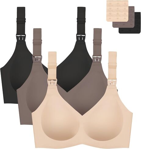 Gailife 3 Pack Nursing Bras for Breastfeeding Seamless Wireless V Neck Maternity Bras for Pregnancy Comfort Breathable Sleep Bralette L-BKBGGR in Saudi Arabia