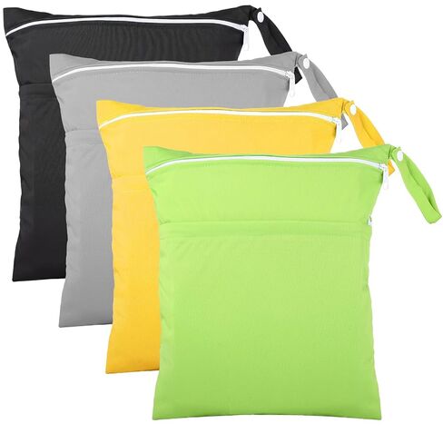 Shappy 4 Pcs Wet Dry Bag for Baby Cloth Diapers Waterproof Wet Bag Washable Travel Reusable with 2 Pocket for Swimsuits for Yoga Gym Travel Beach Pool(Blue, Purple, Pink, Orange) in Saudi Arabia