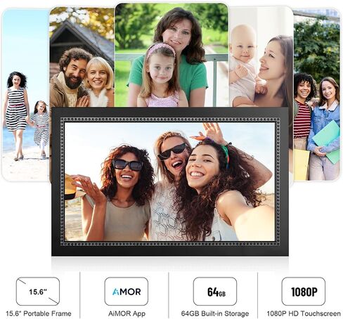 Digital Picture Frame 15.6 Inch Digital Photo Frame with 64GB Storage, 1920 * 1080 IPS FHD Touchscreen, WiFi Smart Frame Share Photos and Videos via AiMOR App, Gift for Parents, Birthday, Women in Saudi Arabia