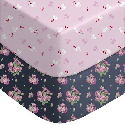 Yoofoss 2-Pack Baby Crib Sheets for Girls 52x28 (Pink+Cherry) | Soft & Breathable & Cozy, Fitted Crib Mattress Cover Set for Baby Bed and Toddler Mattress in Kuwait