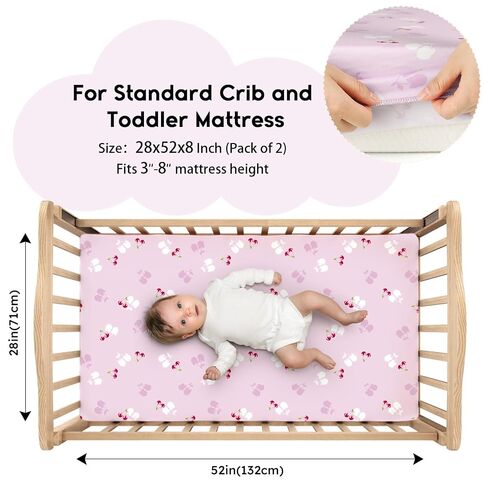 Yoofoss 2-Pack Baby Crib Sheets for Girls 52x28 (Pink+Cherry) | Soft & Breathable & Cozy, Fitted Crib Mattress Cover Set for Baby Bed and Toddler Mattress in Kuwait