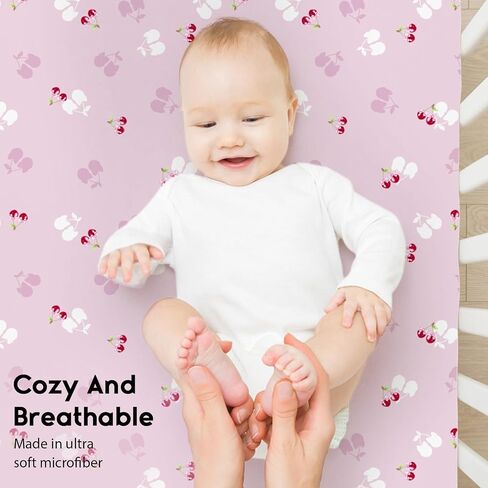 Yoofoss 2-Pack Baby Crib Sheets for Girls 52x28 (Pink+Cherry) | Soft & Breathable & Cozy, Fitted Crib Mattress Cover Set for Baby Bed and Toddler Mattress in Kuwait