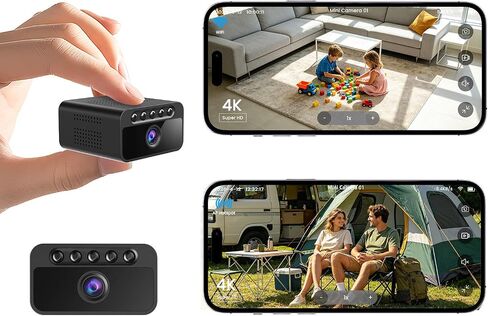 Mini Security Camera, Supports WiFi/AP Hotspot/Offline Use, 4K Small Camera | Wireless Indoor Outdoor No Wifi Security Cameras with Night Vision, Motion Detection, for Home/Pet/ Travel/ Camping, Black in Kuwait