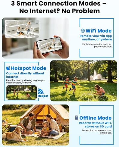 Mini Security Camera, Supports WiFi/AP Hotspot/Offline Use, 4K Small Camera | Wireless Indoor Outdoor No Wifi Security Cameras with Night Vision, Motion Detection, for Home/Pet/ Travel/ Camping, Black in Kuwait