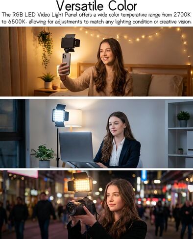 RGB LED Video Light Panel with Barndoor, 2700K-6500K Bicolor, 2000mAh Rechargeable for Photography, Video Recording, and Studio Filming in Saudi Arabia