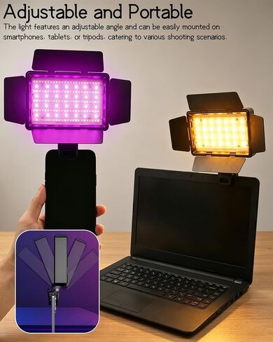 RGB LED Video Light Panel with Barndoor, 2700K-6500K Bicolor, 2000mAh Rechargeable for Photography, Video Recording, and Studio Filming in Saudi Arabia