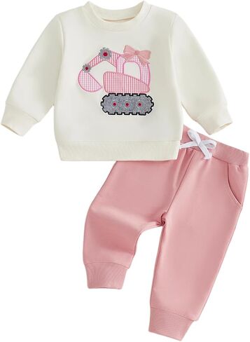 FOCUSNORM Toddler Baby Girl Fall Clothes Truck Embroidery Long Sleeve Sweatshirt and Pants Sets 2pcs Winter Outfits in Saudi Arabia