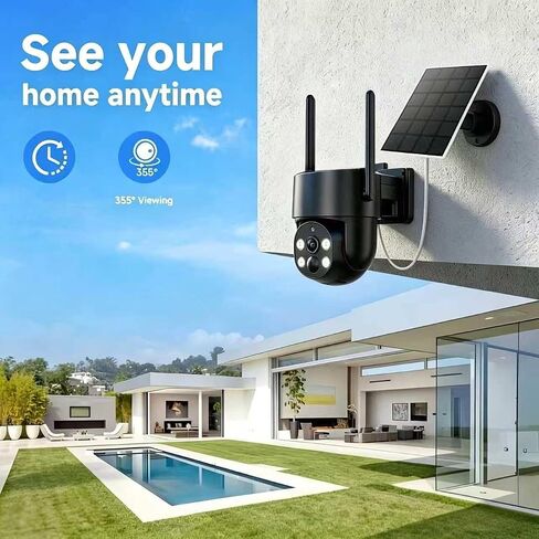 4G LTE Solar Security Camera Wireless Outdoor,5MP 360° PTZ Panoramic with AI Human Detection Auto Tracking,Color Night Vision, Two-Way Audio,Waterproof,7500mAh Battery Built,TF/Cloud Storage in Kuwait
