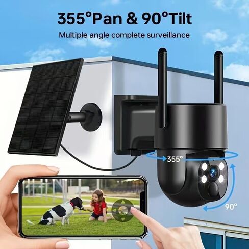 4G LTE Solar Security Camera Wireless Outdoor,5MP 360° PTZ Panoramic with AI Human Detection Auto Tracking,Color Night Vision, Two-Way Audio,Waterproof,7500mAh Battery Built,TF/Cloud Storage in Kuwait