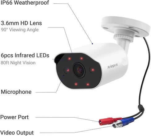 Anlapus 4K Add-On Camera, 8MP Outdoor Indoor Home Surveillance Wired Security Camera with Audio, Night Vision, IP66 Weatherproof, Motion Detection, Only Compatible with Anlapus 4K DVR System in Kuwait