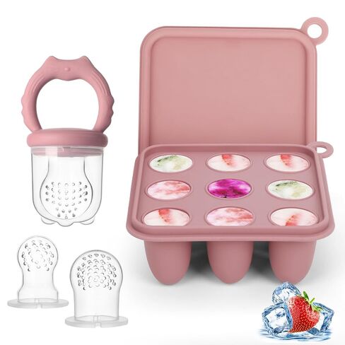 Baby Fruit Food Feeder Breastmilk Popsicle Molds, Silicone Food Freezer Tray for Cooling Teething Relief, Baby Food Feeder for Safe Infant Self Feeding, Includes 3 Extra Food Pacifier in Saudi Arabia