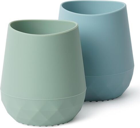Seposeve Silicone Baby Cups for 6-12 Months, 12-24 Months, Pack of 2 Tiny Open Training Silicone Cup for Toddler, Baby Mouth-Like Design, with Capacity Markings, Green Blue in Saudi Arabia