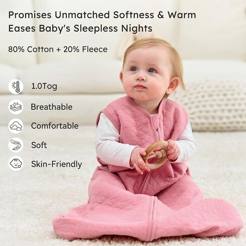 Unnivoll Baby Sleep Sack 6-12 Months 1.0 Tog Baby Wearable Blanket Cotton Sleeping Sack Quilted Baby Sleep Bag with 2-Way Zipper for Infant Newborn Pink in Saudi Arabia