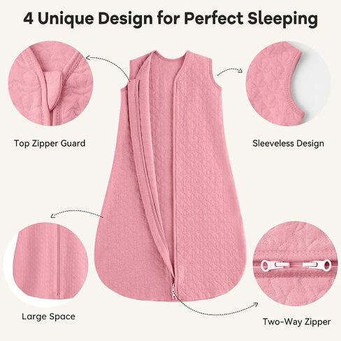 Unnivoll Baby Sleep Sack 6-12 Months 1.0 Tog Baby Wearable Blanket Cotton Sleeping Sack Quilted Baby Sleep Bag with 2-Way Zipper for Infant Newborn Pink in Saudi Arabia