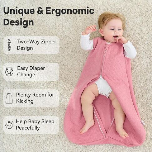 Unnivoll Baby Sleep Sack 6-12 Months 1.0 Tog Baby Wearable Blanket Cotton Sleeping Sack Quilted Baby Sleep Bag with 2-Way Zipper for Infant Newborn Pink in Saudi Arabia
