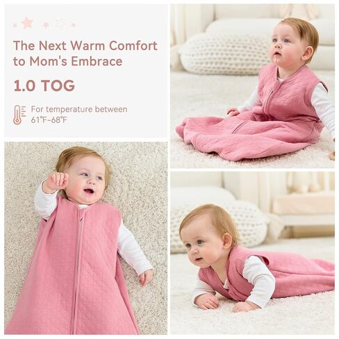 Unnivoll Baby Sleep Sack 6-12 Months 1.0 Tog Baby Wearable Blanket Cotton Sleeping Sack Quilted Baby Sleep Bag with 2-Way Zipper for Infant Newborn Pink in Saudi Arabia