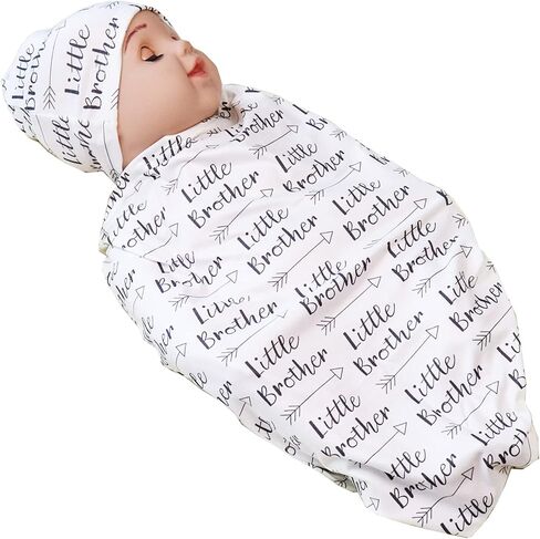 Newborn Swaddle Blanket with Beanie Set,Soft Stretchy Blanket for 0-3 Months Baby Boys and Girls (Brother) in Saudi Arabia