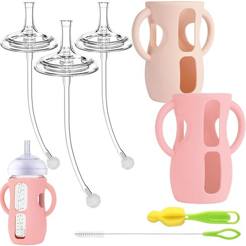Straw Cup Conversion Kit for Philips Avent Natural Baby Bottles, Sippy Cups Transition Kit with Silicone Straw Top Nipples, Weighted Straw, Bottle Handle, Cleaning Brush for Toddler 6+ Month, 3-Pack in Saudi Arabia