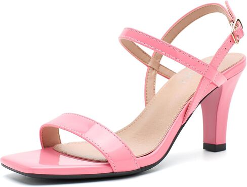 Women's Strappy Block Heels Square Open Toe Ankle Strap Dress Sandals, 3 Inch Chunky Heels for Wedding Guest Prom Graduation in Kuwait
