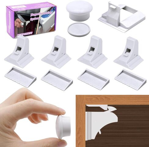 Magnetic Drawer Locks for Baby Proofing, Child Safety Magnet Cabinet Lock, Safety First Adhesive Magnetic Locks for Cupboard and Pantry Door (4Locks + 1Key) in Saudi Arabia