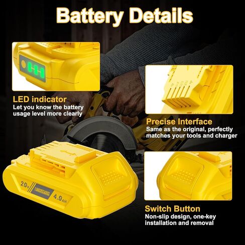 BATTOOL 2-Pack 4.0Ah Replacement for Dewalt 20V Max Battery and Charger Combo 12V/20V DCB112 Charger Compatible with 20 Volt Dewalt Batteries DCB200 DCB203 DCB204 DCB206 and Power Tools in Saudi Arabia