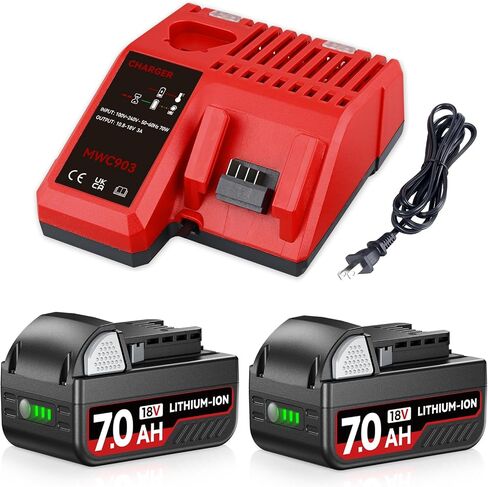 Upgraded 2Pack 48-11-1850 7.0Ah Li-ion Replacement for Milwaukee 18v Battery Charger Combo 48-11-1820 48-11-1828 48-11-1840 48-11-1862 Compatible with Milwaukee Battery with LED Indicator in Saudi Arabia