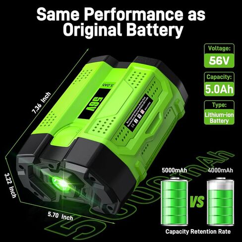 56V 5.0Ah Battery and Charger Kit Compatible with EGO 56V Batttery BA2800 BA4200 BA1400 56 Volt Power Tools Lawn Mower Leaf Blower Chainsaw in Saudi Arabia