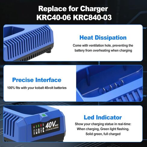40v 6.0Ah Battery and Charger Kit Replace for Kobalt 40V Battery KB440-03 KB540-06 KB2540C-06 KB640-03 and Charger KRC40-06 KRC840-03 in Kuwait