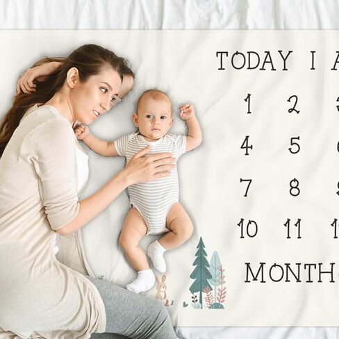 Cartoon Jungle Animal Baby Monthly Milestone Blanket Baby Shower Memory Picture Recording Blanket Newborn Growth Record Photo Shooting Background Prop, 60"x40" with Frame in Saudi Arabia