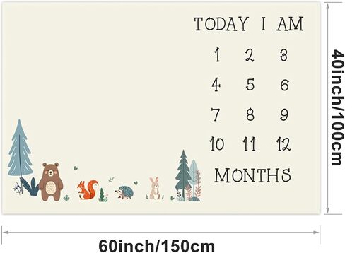 Cartoon Jungle Animal Baby Monthly Milestone Blanket Baby Shower Memory Picture Recording Blanket Newborn Growth Record Photo Shooting Background Prop, 60"x40" with Frame in Saudi Arabia