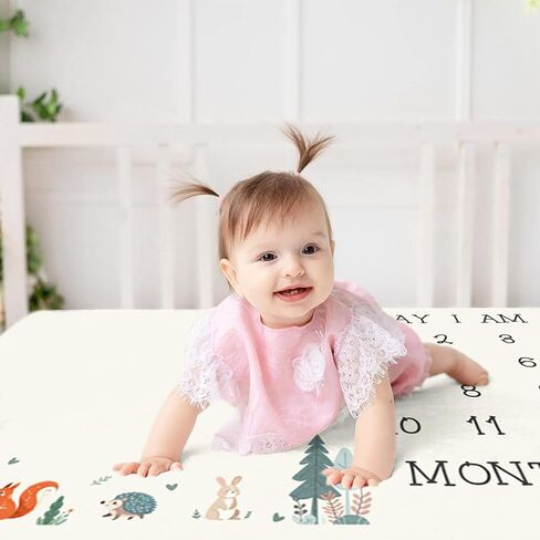 Cartoon Jungle Animal Baby Monthly Milestone Blanket Baby Shower Memory Picture Recording Blanket Newborn Growth Record Photo Shooting Background Prop, 60"x40" with Frame in Saudi Arabia