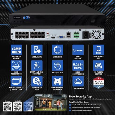 GW Security 16 Channel 8MP 4K 5X Motorized Zoom PTZ Security Camera System | UHD 12MP NVR With (8) 4K Face Recognition Human & Vehicle Detection 5X Optical Zoom Two-Way Audio IP PoE Pan Tilt Zoom Camera in Kuwait