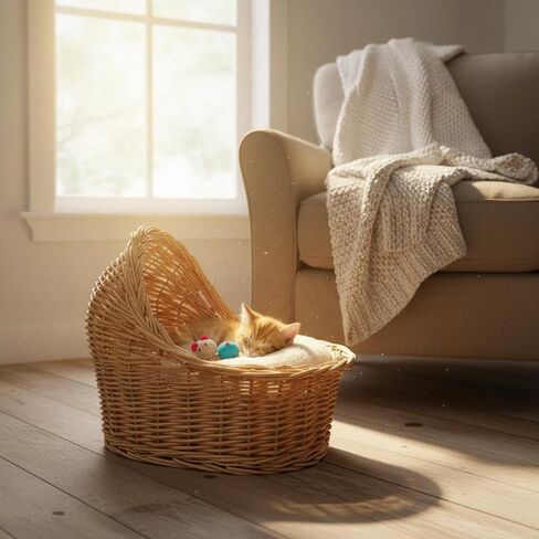 Wicker Woven Pet Bed Creative Design Woven Animal Basket Cozy & Comfortable Infant Basket Photography Prop for Nursery, S in Saudi Arabia