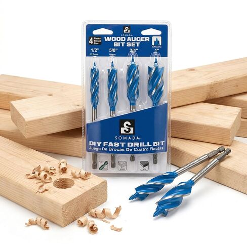 SOMADA Auger Drill Bit Set for Wood, 3-Piece, Hex Shank Quick Change | Quick-change hex shank set for soft and hard wood. Impact-ready ship auger bits with storage case. in Saudi Arabia