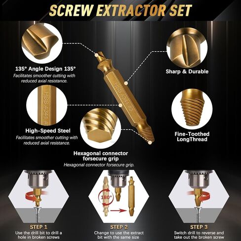 35 PCS Drill Bits Set, 3 Step Drill Bits, 13 Twist Drill Bits, 6 Taps(M3-M10) and 6 Screw Extractors, High Speed Steel Drill Bit Kit Titanium Coated Bits for Plastic Wood Metal, with Storage Bag in Saudi Arabia