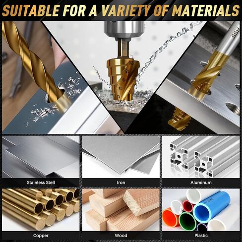 35 PCS Drill Bits Set, 3 Step Drill Bits, 13 Twist Drill Bits, 6 Taps(M3-M10) and 6 Screw Extractors, High Speed Steel Drill Bit Kit Titanium Coated Bits for Plastic Wood Metal, with Storage Bag in Saudi Arabia