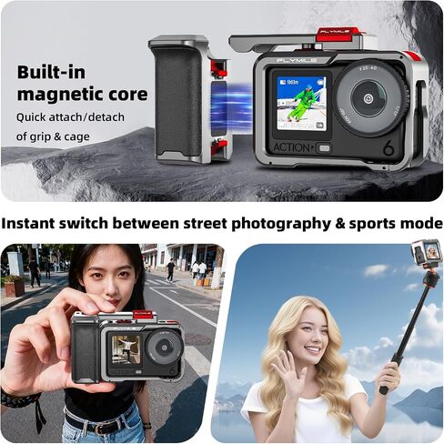21" Action 6 Camera Tripod, Magnetic Quick Release Adapter Selfie Stick Extended Pole Handle Grip for Action 6 Grip Kit (with Metal Cage), Aluminum Alloy Camera Handle Bundle in Kuwait