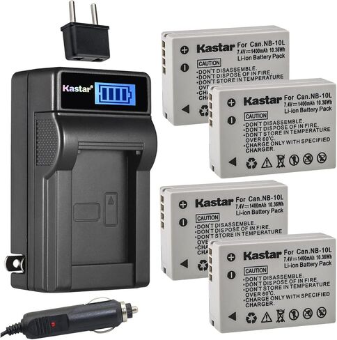 بطارية Kastar NB-10L وشاحن تيار متردد LCD متوافق مع كاميرات Canon PowerShot G1 X، PowerShot G3 X، PowerShot G15، PowerShot G16، PowerShot SX40 HS، PowerShot SX50 HS، PowerShot SX60 HS in Kuwait