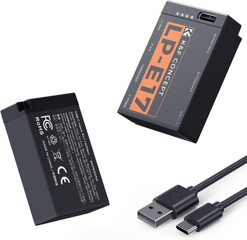 K&F CONCEPT 2-Pack LP-E17 Battery USB-C Fast Charge with LED Power Display | Compatible with Canon EOS R50 R100 R8 R10 RP, Rebel T8i T7i T6i T6s, PowerShot V1, SL2 SL3 M3 M5 M6 77D 200D 750D 800D Camera in Kuwait