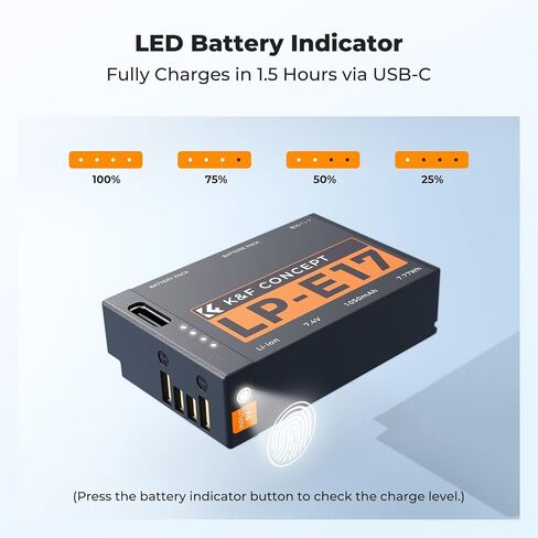 K&F CONCEPT 2-Pack LP-E17 Battery USB-C Fast Charge with LED Power Display | Compatible with Canon EOS R50 R100 R8 R10 RP, Rebel T8i T7i T6i T6s, PowerShot V1, SL2 SL3 M3 M5 M6 77D 200D 750D 800D Camera in Kuwait