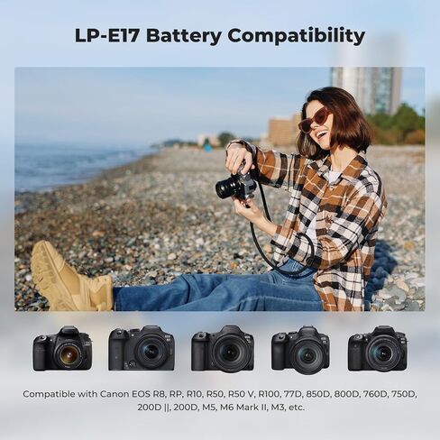 K&F CONCEPT 2-Pack LP-E17 Battery USB-C Fast Charge with LED Power Display | Compatible with Canon EOS R50 R100 R8 R10 RP, Rebel T8i T7i T6i T6s, PowerShot V1, SL2 SL3 M3 M5 M6 77D 200D 750D 800D Camera in Kuwait