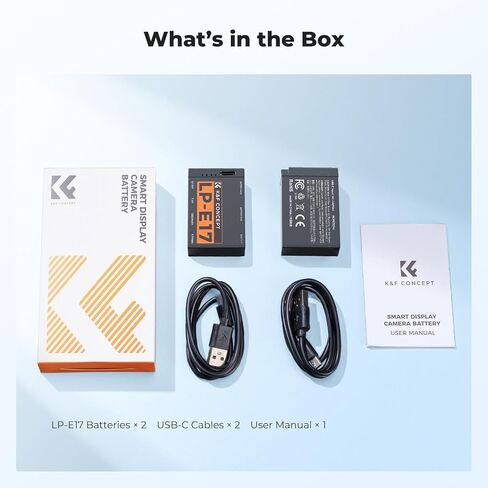 K&F CONCEPT 2-Pack LP-E17 Battery USB-C Fast Charge with LED Power Display | Compatible with Canon EOS R50 R100 R8 R10 RP, Rebel T8i T7i T6i T6s, PowerShot V1, SL2 SL3 M3 M5 M6 77D 200D 750D 800D Camera in Kuwait