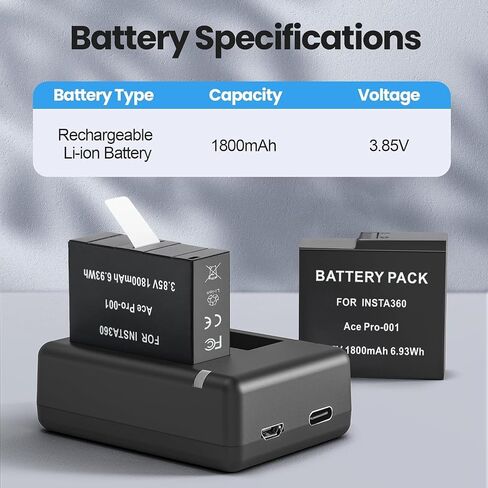 2 Packs 1800mAh Batteries for Insta 360 Ace Pro | Compatible with Insta360 Ace/Ace Pro Camera, with Dual Fast Charge Hub in Saudi Arabia